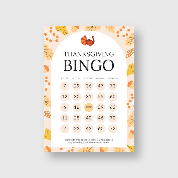 Thanksgiving Bingo Card Printable Bingo Template V1 in Vector EPS