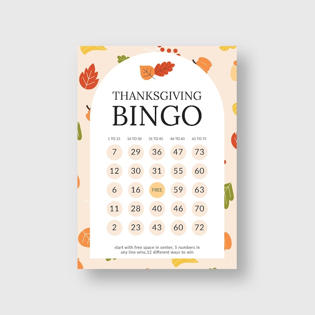 Thanksgiving Bingo Card Printable Bingo Template V3 in Vector EPS