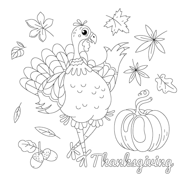 Vector thanksgiving card with turkey picture for coloring