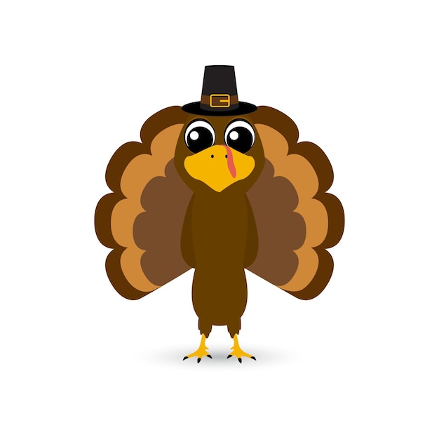 Thanksgiving cartoon turkey stands on a white background Vector illustration for the holiday