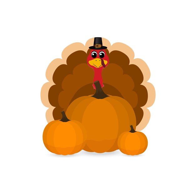 Thanksgiving cartoon turkey stands on a white background Vector illustration for the holiday