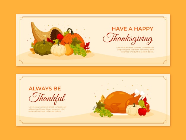 Thanksgiving celebration horizontal banners set