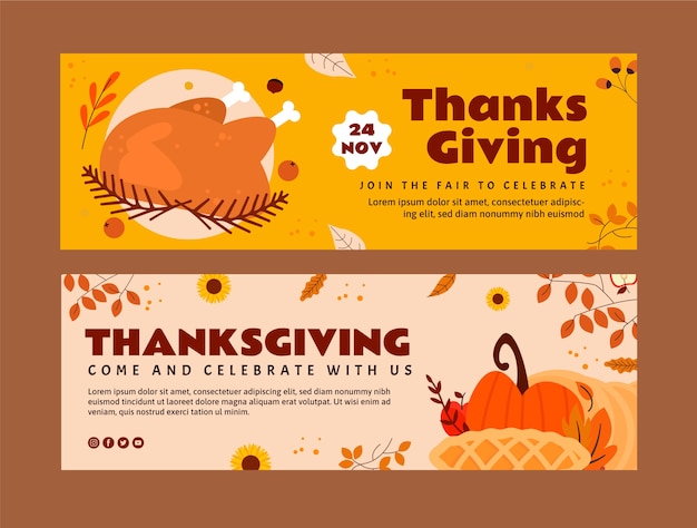 Vector thanksgiving celebration horizontal banners set