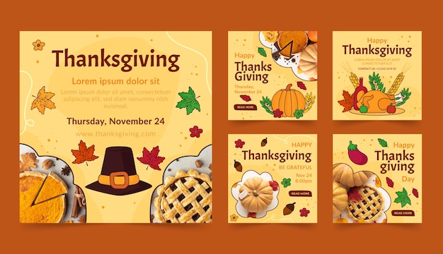 Vector thanksgiving celebration instagram posts collection