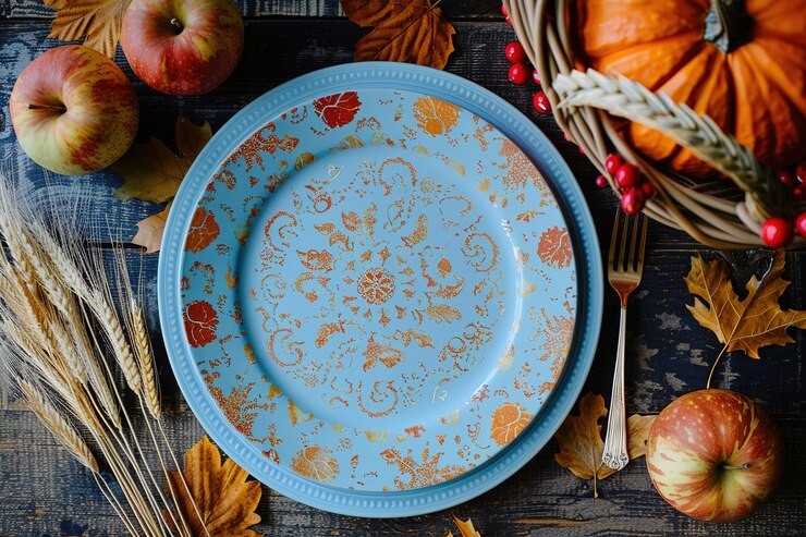 Vector thanksgiving celebration traditional dinner festive table setting