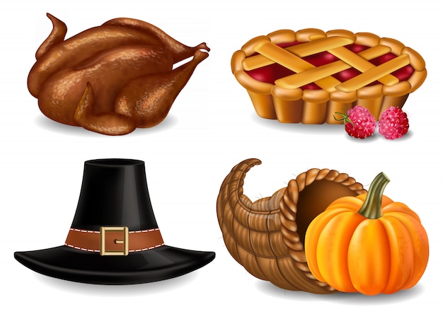 Thanksgiving collection with turkey and pie