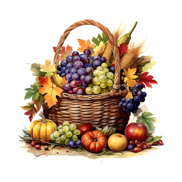 Thanksgiving cornucopia watercolor poster banner greeting card vector illustration holiday greeting