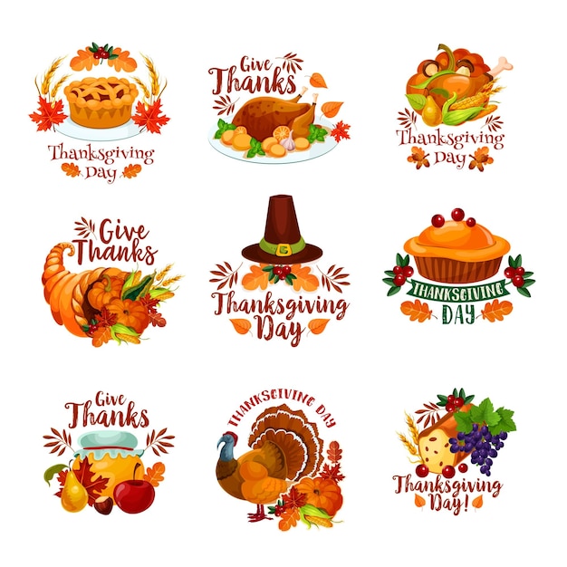 Вектор День благодарения осенний праздник векторные иконки