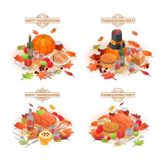 Thanksgiving day banner set. Isometrische set van thanksgiving day vector banner voor webdesign