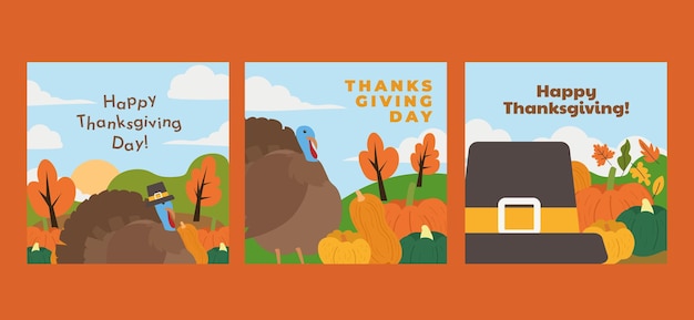 thanksgiving day celebrate outdoor social media post in flat illustration