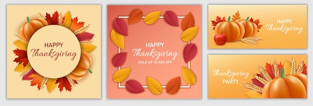 Thanksgiving day festival banner set