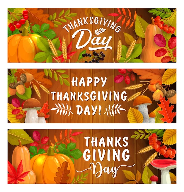 Vector thanksgiving day herfst oogst vakantie banners