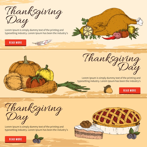 Thanksgiving day horizontale hand getrokken banners