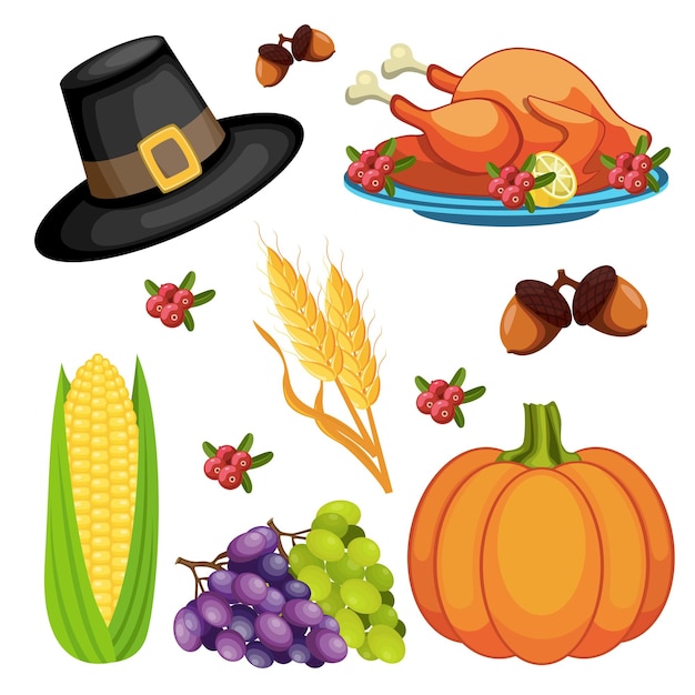 Vector thanksgiving day icons set