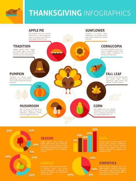 感謝祭のインフォグラフィック。秋の休日の概念のベクトル図です。
