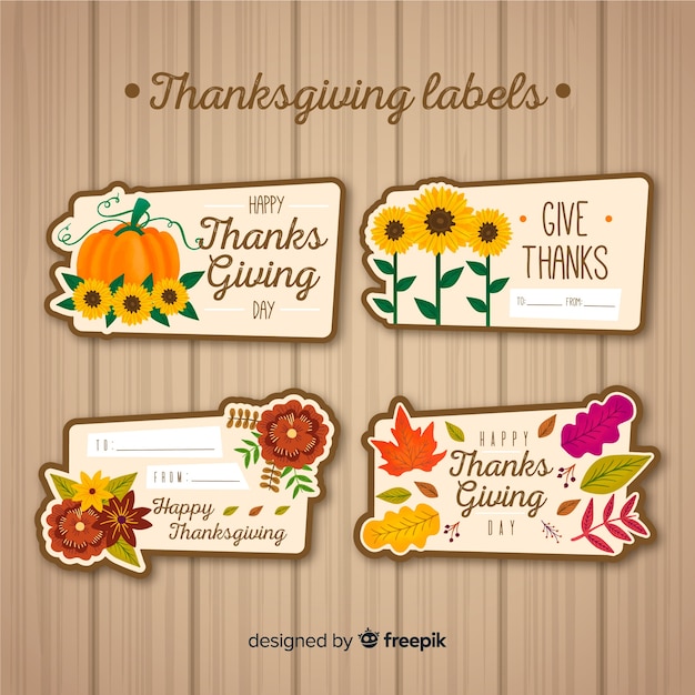 Thanksgiving day label collection in hand drawn style