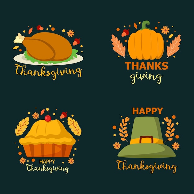 Thanksgiving day label collection in hand drawn style