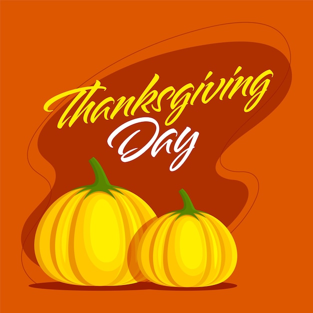 Thanksgiving Day-lettertype met pompoenen op oranje achtergrond.
