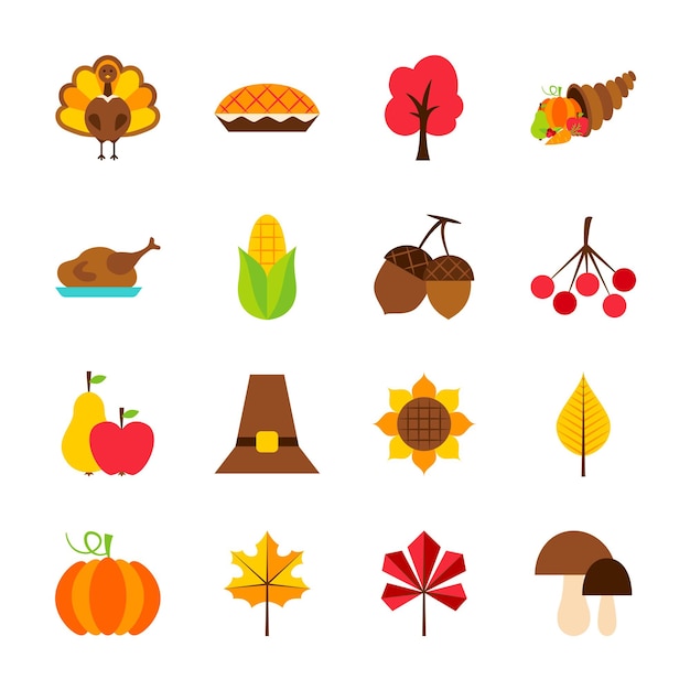 Thanksgiving day-objecten. vectorillustratie. seizoensgebonden vakantie set items geïsoleerd over wit.
