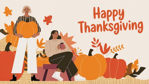 Thanksgiving Day Poster Featuring Fall Leaves and Turkey