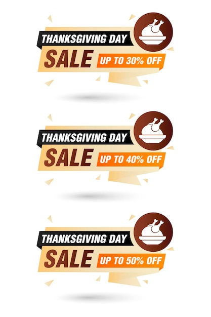 Vector thanksgiving day sale origami labels set sale 30 40 50 off discount