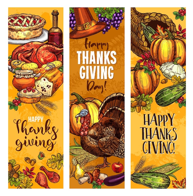 Thanksgiving day schets vector groet banners