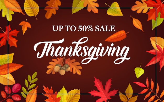 Thanksgiving day vector sale poster autumn leaves