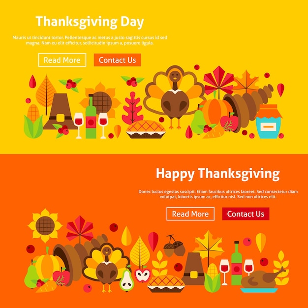 Vector thanksgiving day website banners. vector illustration of autumn holiday concept.