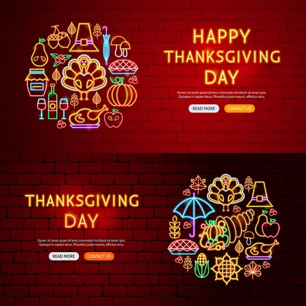 Thanksgiving day-websitebanners. vectorillustratie van herfstvakantie concept.