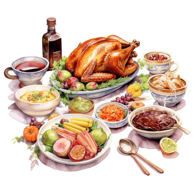 Thanksgiving daydiner met kalkoenfruit en groenten op witte achtergrond