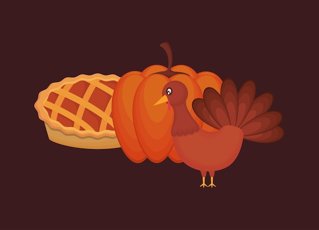 Thanksgiving design with cartoon turkey and pumpkin 