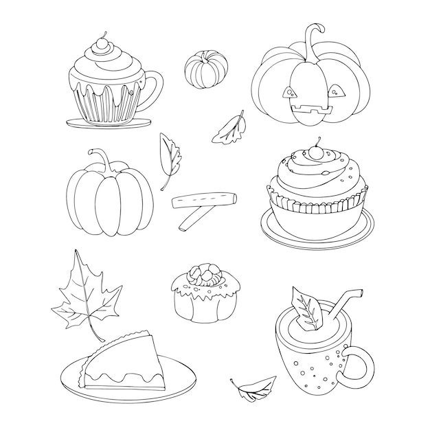 thanksgiving dessert set october halloween food pumpkin orange logo icon print blank for the designer