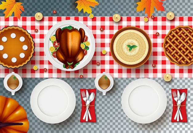 Thanksgiving-diner met geroosterd kalkoen op transparant