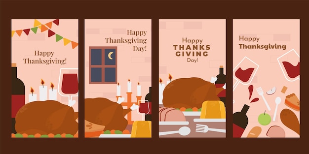 Thanksgiving dinner night social media story in flat illustration