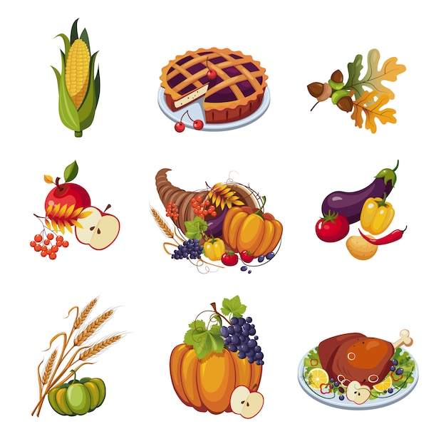 Thanksgiving-elementen. Illustratie Set