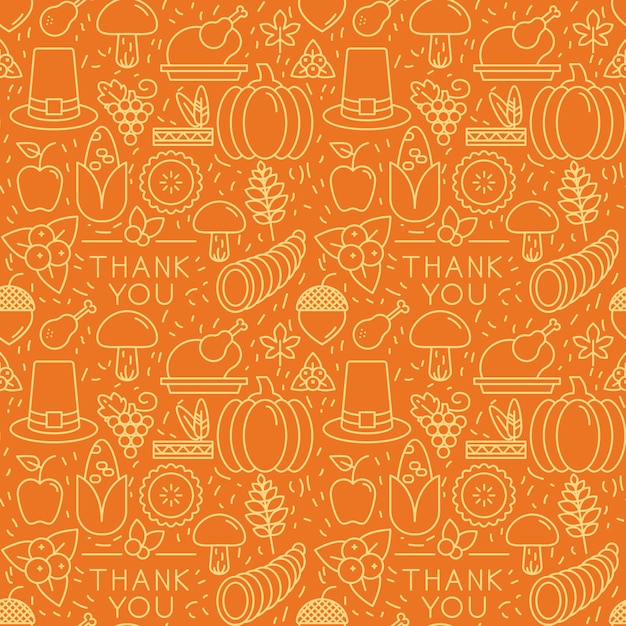 Vector thanksgiving elements on orange background. seamless pattern.