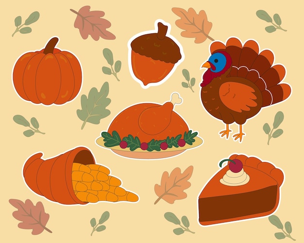 thanksgiving feast cartoon turkey pumpkin and cornucopia