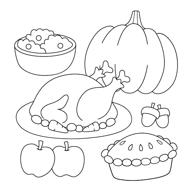 Vector thanksgiving feast coloring page for kids