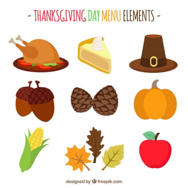 Thanksgiving flat icons set