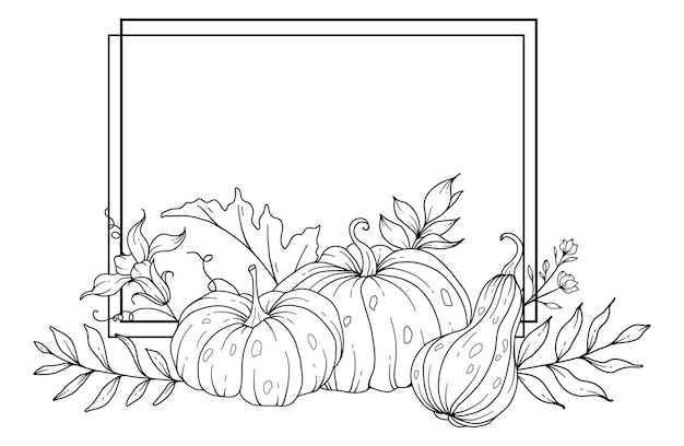 Thanksgiving Frame Outline Pumpkins Line Art Illustration Outline Pumpkin arrangement Hand Drawn