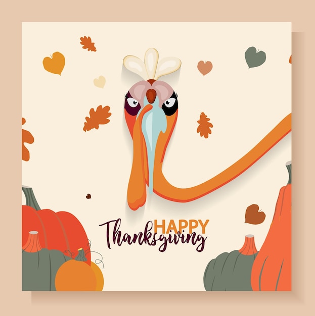 Thanksgiving greeting banner. Funny turkey postcard autumn. family thanksgiving day poster