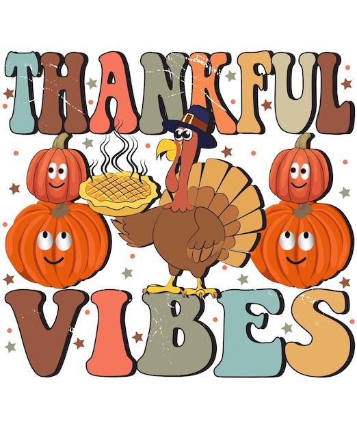 Vector thanksgiving groovy stijl typografie t-shirt design, emoji thanksgiving design, kawai t-shirt design