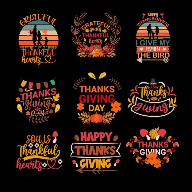 Thanksgiving happy thanksgiving typography tshirt set of thanksgiving lettering tshirt design