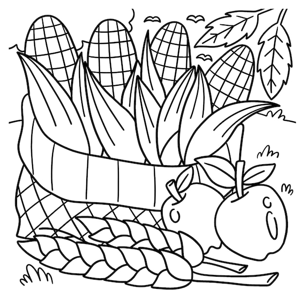 Vector thanksgiving harvest corn coloring page for kids