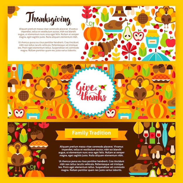 Vector thanksgiving horizontal banners. vector illustration. autumn holiday website headers.