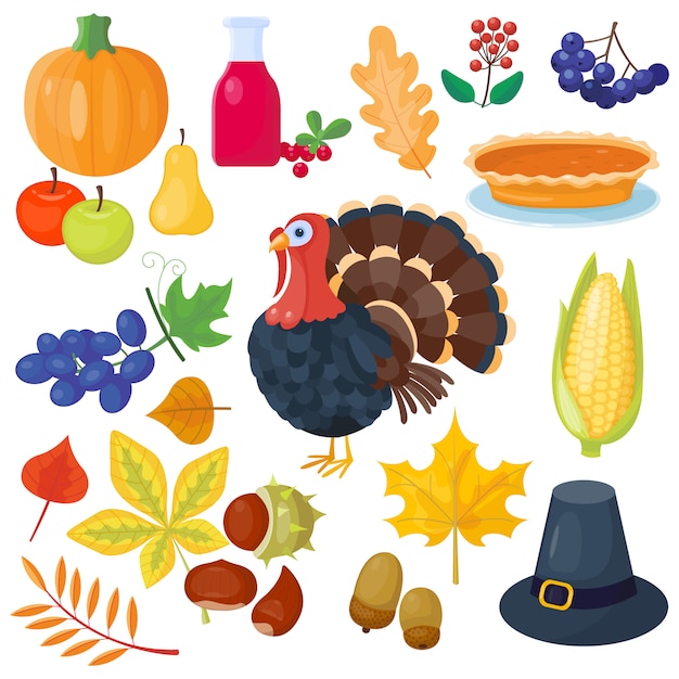 Thanksgiving iconen vector set