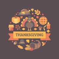 Vector thanksgiving icons arranged into circle. colorful autumn holiday background