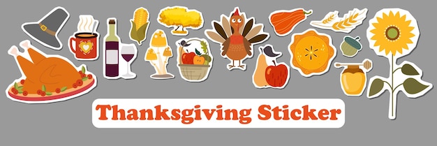 Thanksgiving icons vector sticker set autumn elements