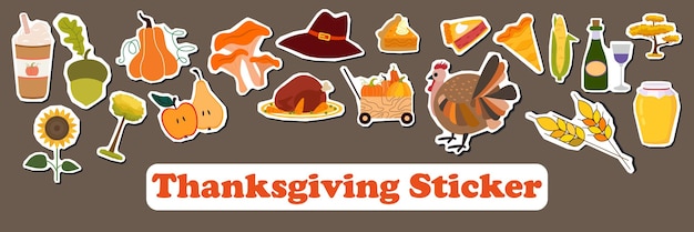 Thanksgiving icons vector sticker set Autumn elements