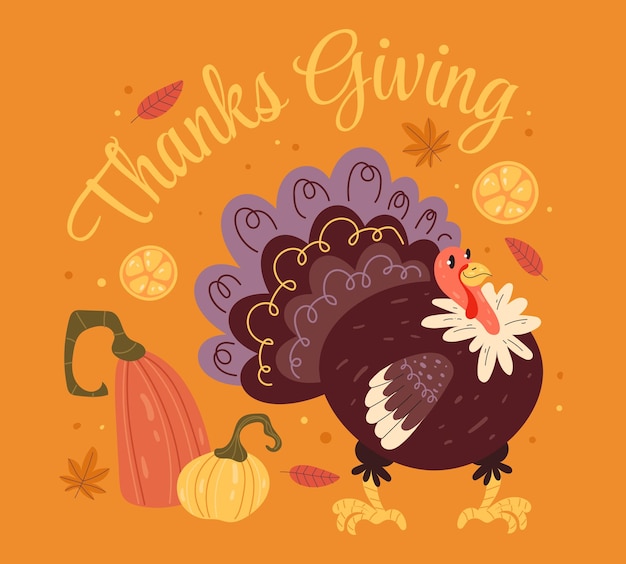 Thanksgiving kalkoen en pompende platte grafische ontwerpillustratie